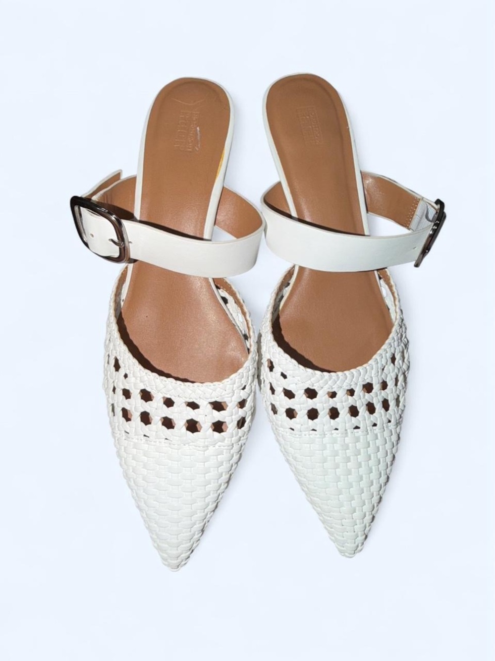NWOT Nordstrom White Woven Pointed Slingback Mules